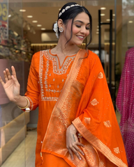 ORANGE COLOURED JACQUARD WEAR KURTA SET