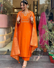 ORANGE COLOURED JACQUARD WEAR KURTA SET
