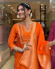 ORANGE COLOURED JACQUARD WEAR KURTA SET