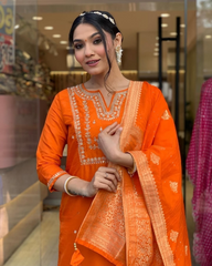 ORANGE COLOURED JACQUARD WEAR KURTA SET