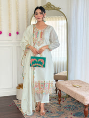 WHITE BEAUTIFUL COLOURED TREDITIONAL WEAR KURTA SET