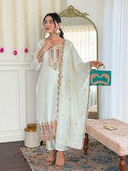 WHITE BEAUTIFUL COLOURED TREDITIONAL WEAR KURTA SET