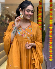 ORANGE COLOURED Women Embroidered Chanderi Kurta set