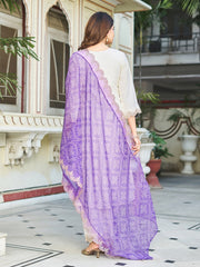 WHITE COLOURED WOMEN'S ROMAN SILK EMBROIDERED KURTA WITH PANT DUPATTA SET