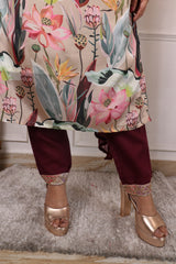 Digital Printed Embroidered Organza Kurta with Trouser & Dupatta | Women’s Stitched 3-Piece Ethnic Set Malaysia | Festive & Party Wear