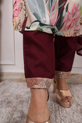 Digital Printed Embroidered Organza Kurta with Trouser & Dupatta | Women’s Stitched 3-Piece Ethnic Set Malaysia | Festive & Party Wear