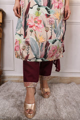 Digital Printed Embroidered Organza Kurta with Trouser & Dupatta | Women’s Stitched 3-Piece Ethnic Set Malaysia | Festive & Party Wear