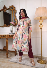 Digital Printed Embroidered Organza Kurta with Trouser & Dupatta | Women’s Stitched 3-Piece Ethnic Set Malaysia | Festive & Party Wear
