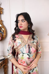 Digital Printed Embroidered Organza Kurta with Trouser & Dupatta | Women’s Stitched 3-Piece Ethnic Set Malaysia | Festive & Party Wear