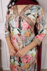 Digital Printed Embroidered Organza Kurta with Trouser & Dupatta | Women’s Stitched 3-Piece Ethnic Set Malaysia | Festive & Party Wear