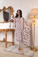 Floral Printed White Cotton Blend Straight Kurta with Trouser & Dupatta | Women’s Ethnic 3-Piece Set Malaysia | Festive & Casual Wear