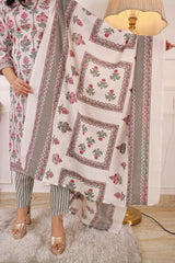 Floral Printed White Cotton Blend Straight Kurta with Trouser & Dupatta | Women’s Ethnic 3-Piece Set Malaysia | Festive & Casual Wear