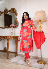 Digital Printed Embroidered Chanderi Silk Kurta with Trouser & Dupatta | Women’s Ethnic 3-Piece Set Malaysia | Festive & Wedding Wear