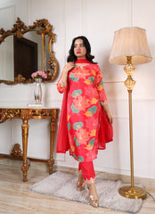 Digital Printed Embroidered Chanderi Silk Kurta with Trouser & Dupatta | Women’s Ethnic 3-Piece Set Malaysia | Festive & Wedding Wear