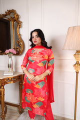 Digital Printed Embroidered Chanderi Silk Kurta with Trouser & Dupatta | Women’s Ethnic 3-Piece Set Malaysia | Festive & Wedding Wear