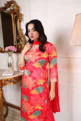 Digital Printed Embroidered Chanderi Silk Kurta with Trouser & Dupatta | Women’s Ethnic 3-Piece Set Malaysia | Festive & Wedding Wear