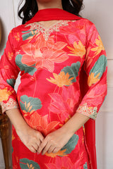 Digital Printed Embroidered Chanderi Silk Kurta with Trouser & Dupatta | Women’s Ethnic 3-Piece Set Malaysia | Festive & Wedding Wear