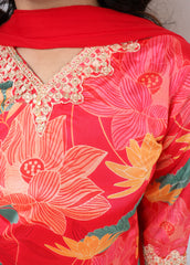 Digital Printed Embroidered Chanderi Silk Kurta with Trouser & Dupatta | Women’s Ethnic 3-Piece Set Malaysia | Festive & Wedding Wear