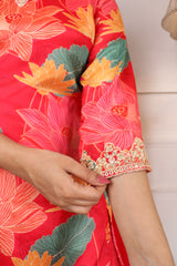 Digital Printed Embroidered Chanderi Silk Kurta with Trouser & Dupatta | Women’s Ethnic 3-Piece Set Malaysia | Festive & Wedding Wear