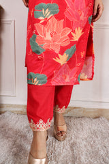 Digital Printed Embroidered Chanderi Silk Kurta with Trouser & Dupatta | Women’s Ethnic 3-Piece Set Malaysia | Festive & Wedding Wear