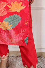 Digital Printed Embroidered Chanderi Silk Kurta with Trouser & Dupatta | Women’s Ethnic 3-Piece Set Malaysia | Festive & Wedding Wear