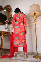 Digital Printed Embroidered Chanderi Silk Kurta with Trouser & Dupatta | Women’s Ethnic 3-Piece Set Malaysia | Festive & Wedding Wear