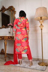 Digital Printed Embroidered Chanderi Silk Kurta with Trouser & Dupatta | Women’s Ethnic 3-Piece Set Malaysia | Festive & Wedding Wear