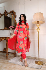 Digital Printed Embroidered Chanderi Silk Kurta with Trouser & Dupatta | Women’s Ethnic 3-Piece Set Malaysia | Festive & Wedding Wear