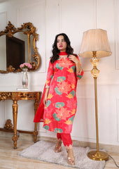 Digital Printed Embroidered Chanderi Silk Kurta with Trouser & Dupatta | Women’s Ethnic 3-Piece Set Malaysia | Festive & Wedding Wear