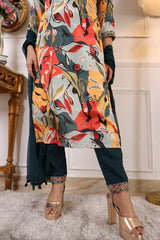 ✨ Premium Muslin Printed Embroidered Kurta Set with Trouser & Nazbin Crape Dupatta ✨