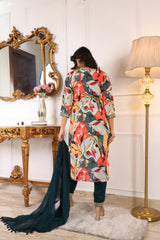 ✨ Premium Muslin Printed Embroidered Kurta Set with Trouser & Nazbin Crape Dupatta ✨