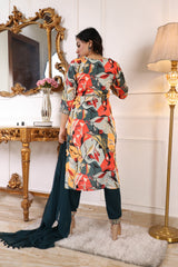 ✨ Premium Muslin Printed Embroidered Kurta Set with Trouser & Nazbin Crape Dupatta ✨