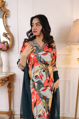 ✨ Premium Muslin Printed Embroidered Kurta Set with Trouser & Nazbin Crape Dupatta ✨