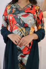 ✨ Premium Muslin Printed Embroidered Kurta Set with Trouser & Nazbin Crape Dupatta ✨