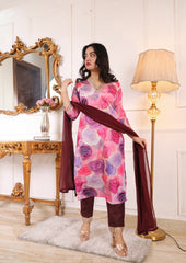 ✨ Premium Muslin Chanderi Kurta Set with Printed & Embroidered Design | Party Wear Kurti with Trouser & Dupatta | Festive & Wedding Collection Malaysia ✨
