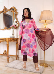 ✨ Premium Muslin Chanderi Kurta Set with Printed & Embroidered Design | Party Wear Kurti with Trouser & Dupatta | Festive & Wedding Collection Malaysia ✨
