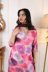 ✨ Premium Muslin Chanderi Kurta Set with Printed & Embroidered Design | Party Wear Kurti with Trouser & Dupatta | Festive & Wedding Collection Malaysia ✨