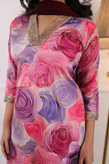 ✨ Premium Muslin Chanderi Kurta Set with Printed & Embroidered Design | Party Wear Kurti with Trouser & Dupatta | Festive & Wedding Collection Malaysia ✨