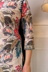 Designer Muslin Printed Embroidered Kurta Set with Chanderi Trouser & Nazbin Dupatta | Premium Party & Festive Wear Suit Malaysia