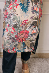 Designer Muslin Printed Embroidered Kurta Set with Chanderi Trouser & Nazbin Dupatta | Premium Party & Festive Wear Suit Malaysia