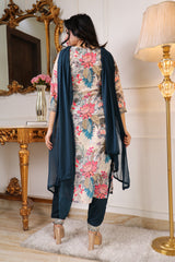 Designer Muslin Printed Embroidered Kurta Set with Chanderi Trouser & Nazbin Dupatta | Premium Party & Festive Wear Suit Malaysia