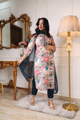Designer Muslin Printed Embroidered Kurta Set with Chanderi Trouser & Nazbin Dupatta | Premium Party & Festive Wear Suit Malaysia