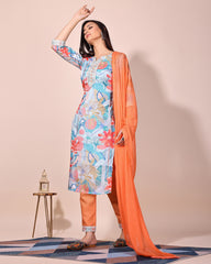 Multicolour Floral digital print Kurta Pant Set With Dupatta