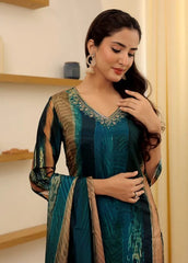 AALIYA BLUE COLOURED WOMEN'S SOFT RAYON SLUB KURTA WITH PANT DUPATTA SET