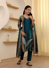 AALIYA BLUE COLOURED WOMEN'S SOFT RAYON SLUB KURTA WITH PANT DUPATTA SET