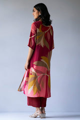 Maroon Crepe Silk Printed Co-ord Set for Women | Loose Fit Top & Bottom | Party & Casual Wear Malaysia