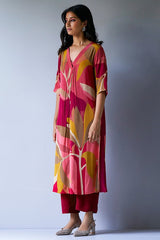 Maroon Crepe Silk Printed Co-ord Set for Women | Loose Fit Top & Bottom | Party & Casual Wear Malaysia