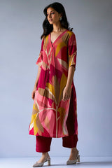 Maroon Crepe Silk Printed Co-ord Set for Women | Loose Fit Top & Bottom | Party & Casual Wear Malaysia