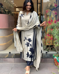 WHITE COLOURED Women Embroidered Chanderi Kurta set