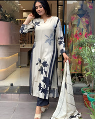 WHITE COLOURED Women Embroidered Chanderi Kurta set